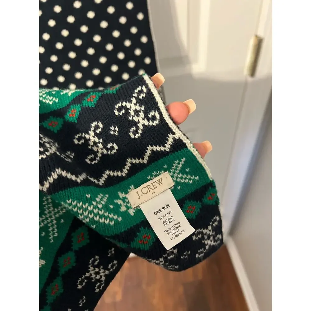 J. Crew Fair Isle Knit Polka Dot Reversible Scarf Blue Green White